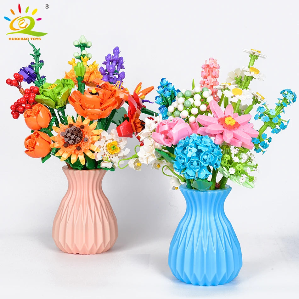 Bouquets de fleurs avec vases